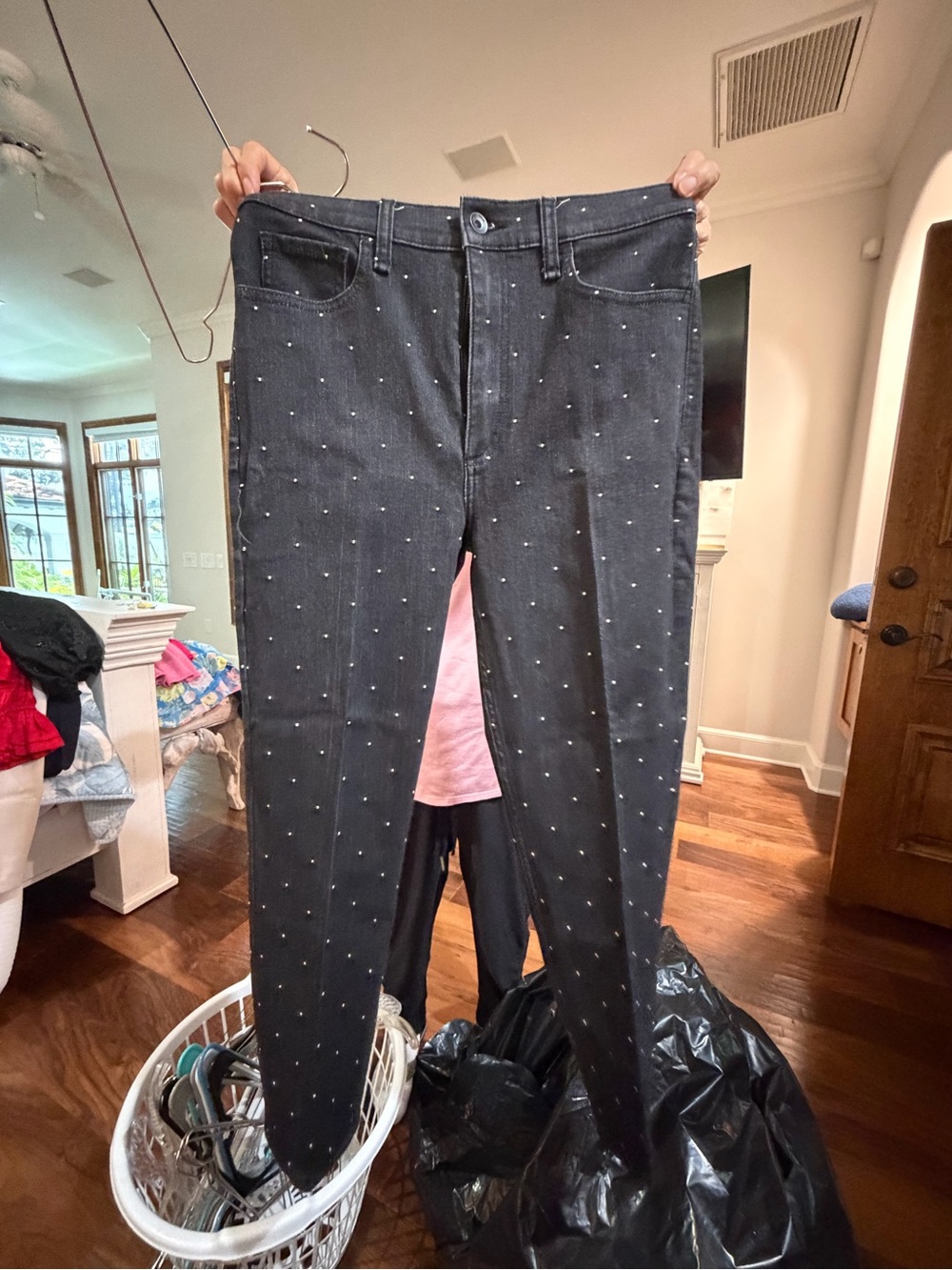 rag & bone Black Straight-Leg Jeans with Subtle Dot Embellishments